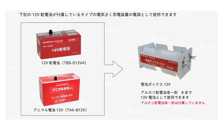 タイガー 電池ボックス12V TBS-DB12V2 （TAK-12VX2） 【単１形 乾電池 電柵 12V DC】／Renge（れんげ）